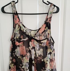 Floral open back sheer tank